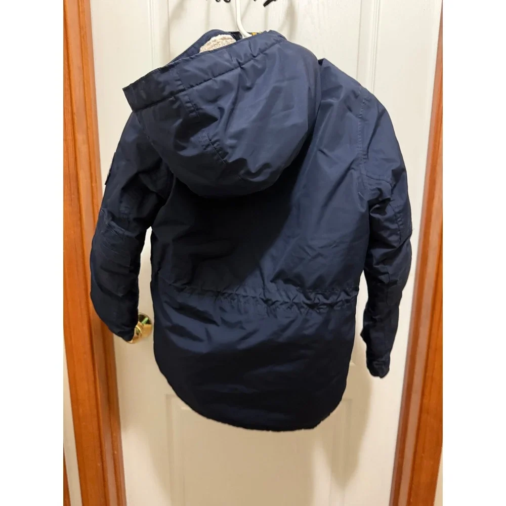 Lands End Kids Navy Blue Down Hooded Parka Jacket Sherpa Lined Size S 8